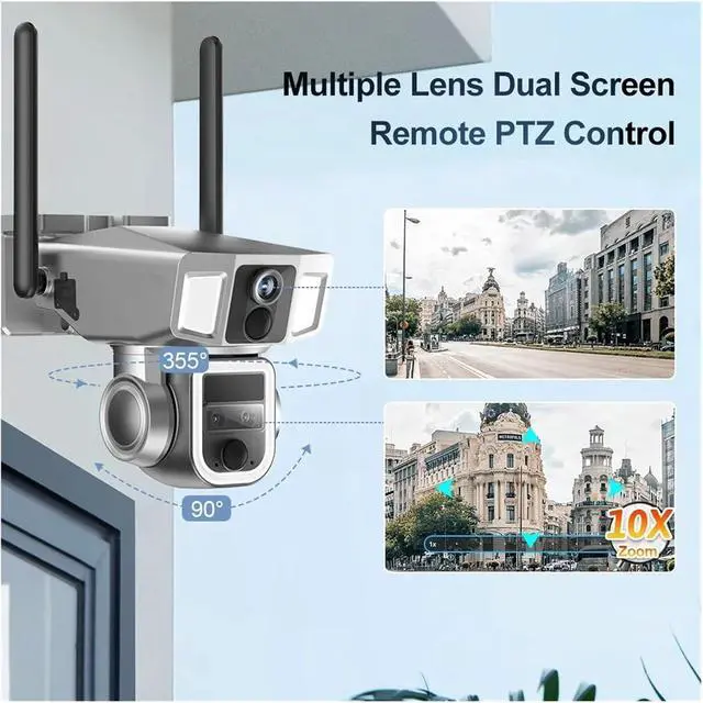 Alt view image 3 of 7 - 6K 12MP Dual Screen Solar Security Camera, 4G WiFi 3-Lens Outdoor CCTV Cam with 10X Zoom, Dual PIR & Auto Tracking