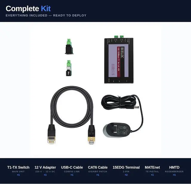 Alt view image 5 of 7 - 100/1000BASE-T1 Managed Automotive Ethernet Switch, 4-Port, 2X T1 + 2X RJ45, VLAN, Port Mirroring, USB Config, MATEnet & HMTD Adapters