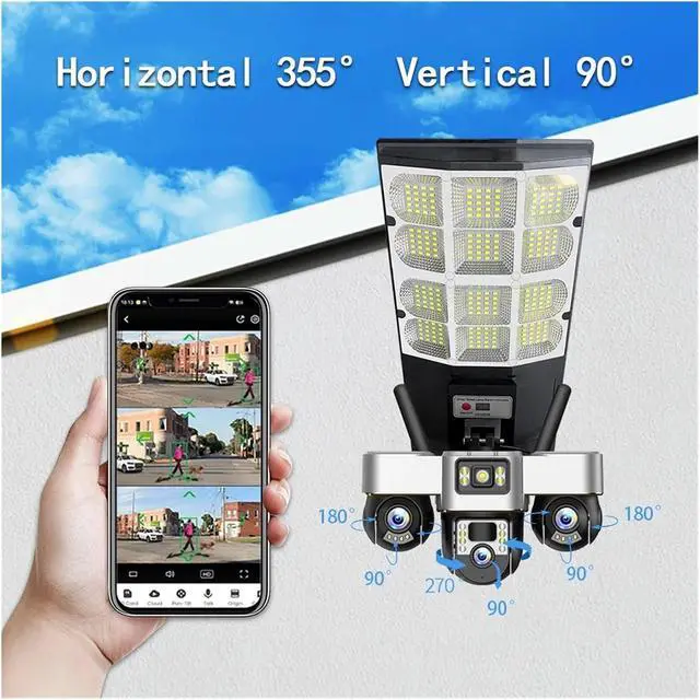 Alt view image 4 of 7 - 15MP Three Lens Solar Street Light Security Camera, 4G Outdoor IP66 Waterproof Cam with 3 LED Light Modes & Remote Control