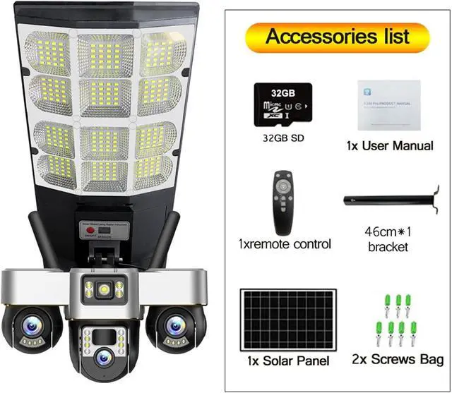 Alt view image 2 of 7 - 15MP Three Lens Solar Street Light Security Camera, 4G Outdoor IP66 Waterproof Cam with 3 LED Light Modes & Remote Control