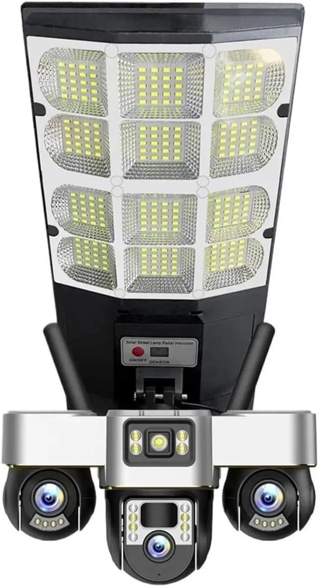 Main image of 15MP Three Lens Solar Street Light Security Camera, 4G Outdoor IP66 Waterproof Cam with 3 LED Light Modes & Remote Control