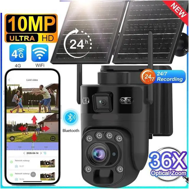 Alt view image 3 of 7 - 10MP Dual Screen AOV Solar Security Camera, 4G WiFi CCTV with 36X Optical Zoom, AOV+PIR & 24/7 Recording, UBOX PRO APP
