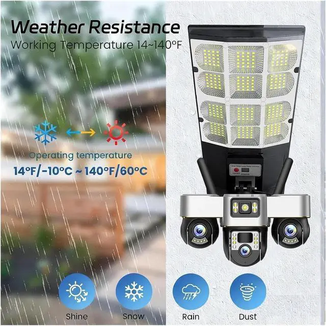 Alt view image 7 of 7 - 15MP Three Lens Solar Street Light Security Camera, 4G Outdoor IP66 Waterproof Cam with 3 LED Light Modes & Remote Control