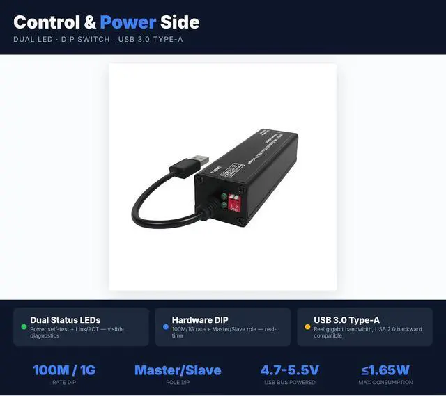 Alt view image 3 of 7 - USB 3.0 to Automotive Single-Pair Ethernet Adapter, 100/1000BASE-T1, Bus Powered, with MATEnet & HMTD Adapters, Plug and Play