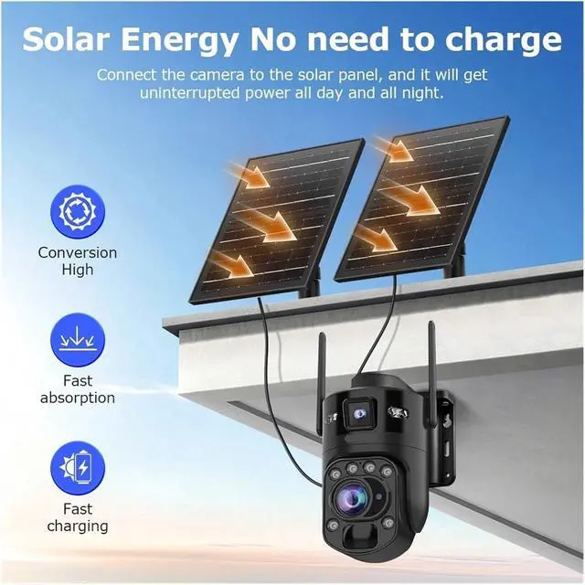 Alt view image 6 of 7 - 10MP Dual Screen AOV Solar Security Camera, 4G WiFi CCTV with 36X Optical Zoom, AOV+PIR & 24/7 Recording, UBOX PRO APP