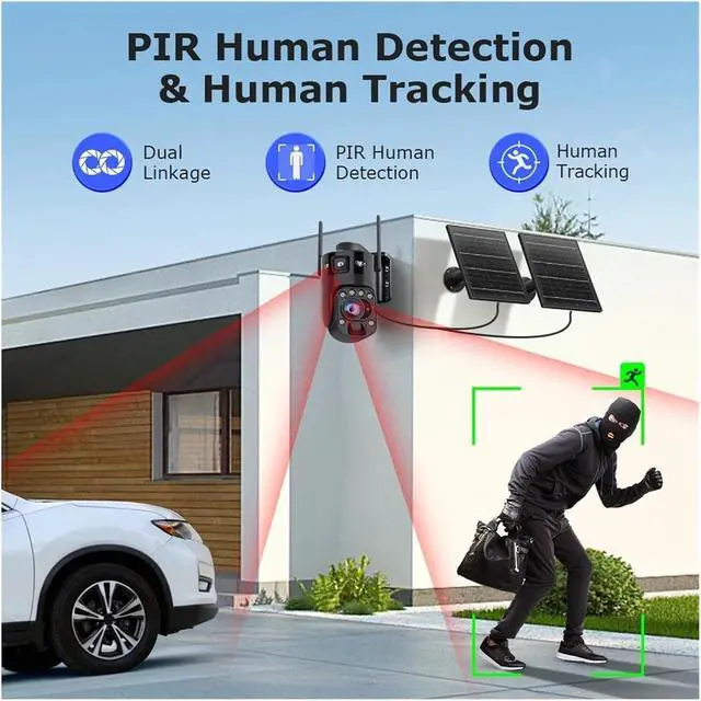 Alt view image 7 of 7 - 10MP Dual Screen AOV Solar Security Camera, 4G WiFi CCTV with 36X Optical Zoom, AOV+PIR & 24/7 Recording, UBOX PRO APP