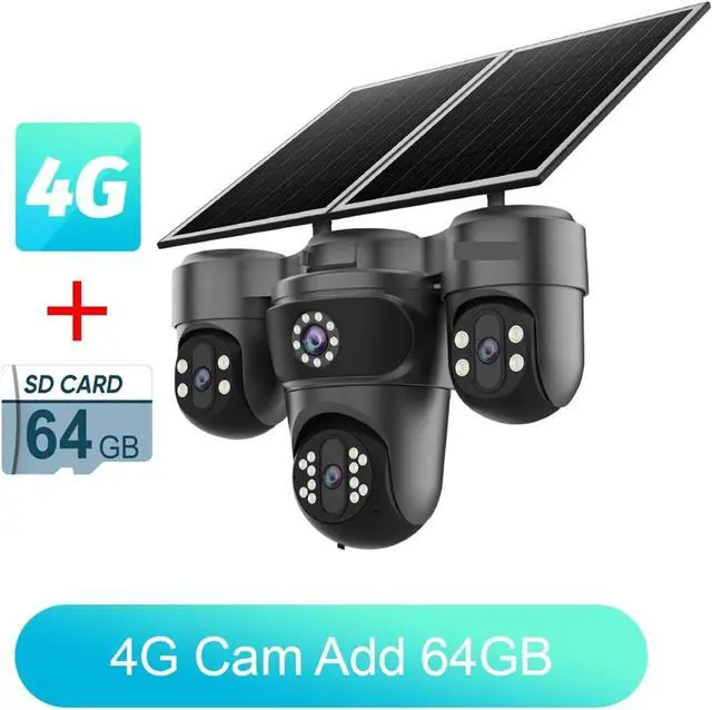 Alt view image 2 of 7 - 20MP Four Screen Solar Security Camera, Outdoor 3 PTZ Cam with 12X Optical Zoom, 360° APP Control & 14400mAh Battery