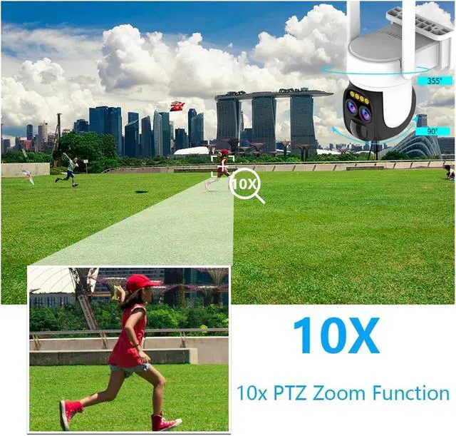 Alt view image 3 of 6 - 10X Zoom Dual Lens WiFi Solar Cameras 8MP Surveillance PTZ Battery Camera 4K Color Night Vision Two Way