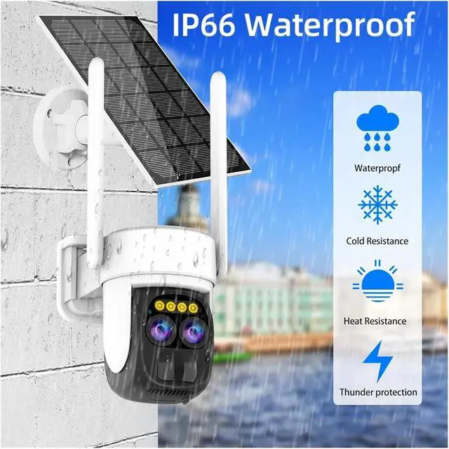 Alt view image 5 of 6 - 10X Zoom Dual Lens WiFi Solar Cameras 8MP Surveillance PTZ Battery Camera 4K Color Night Vision Two Way