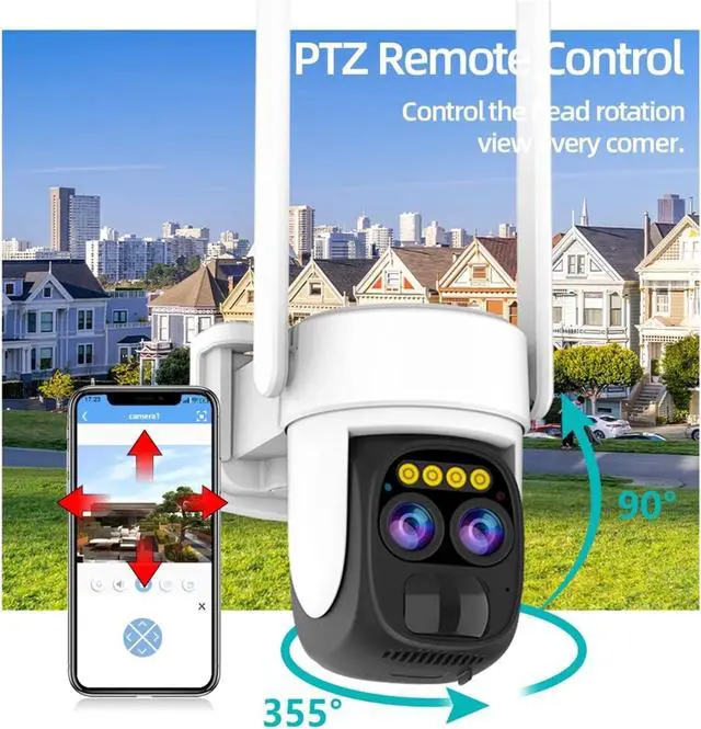 Alt view image 6 of 6 - 10X Zoom Dual Lens WiFi Solar Cameras 8MP Surveillance PTZ Battery Camera 4K Color Night Vision Two Way