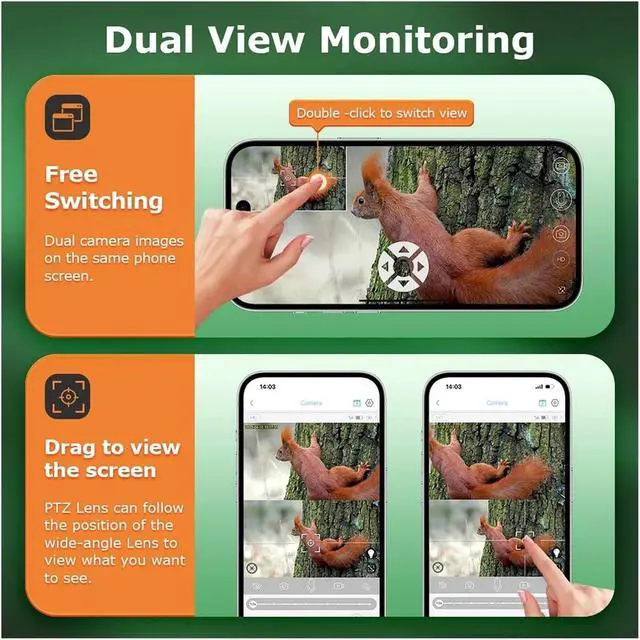 Alt view image 4 of 7 - 6K 12MP Dual Screen Solar Security Camera, WiFi 4G SIM Outdoor Camouflage Forest Cam IP66 with PIR Human Detection & Ubox APP