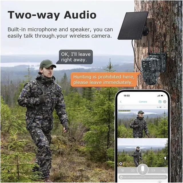 Alt view image 6 of 7 - 6K 12MP Dual Screen Solar Security Camera, WiFi 4G SIM Outdoor Camouflage Forest Cam IP66 with PIR Human Detection & Ubox APP