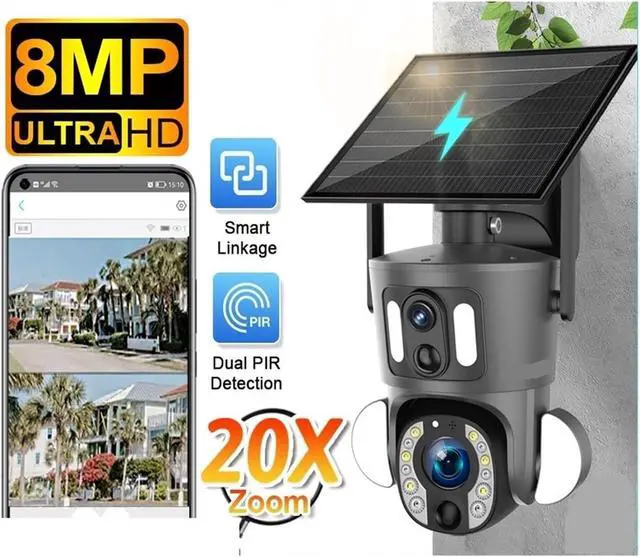 Alt view image 3 of 7 - 8MP Dual Lens Dual Screen Solar PTZ Security Camera, 4G WiFi Outdoor Cam with 20X Zoom, PIR Detection & Auto Tracking, UBOX APP