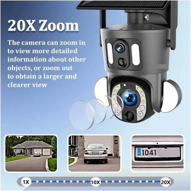 Alt view image 4 of 7 - 8MP Dual Lens Dual Screen Solar PTZ Security Camera, 4G WiFi Outdoor Cam with 20X Zoom, PIR Detection & Auto Tracking, UBOX APP