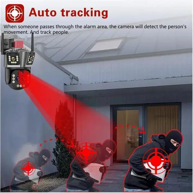 Alt view image 4 of 5 - 10K 20MP WiFi IP Camera 20X Zoom Surveillance Camera Outdoor Auto Tracking Four Lens Three Screen PTZ 16MP 8K Video Camera 360°