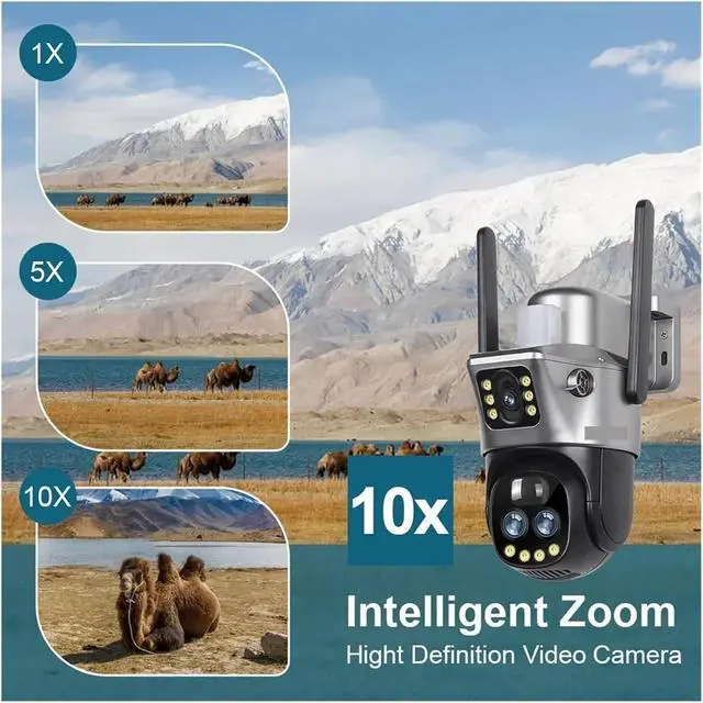 Alt view image 4 of 7 - 12MP Dual Screen 4G Solar Camera 10X Zoom Outdoor 6K WiFi PTZ Red Blue Light Alarm Auto Tracking CCTV Cameras V380 Pro