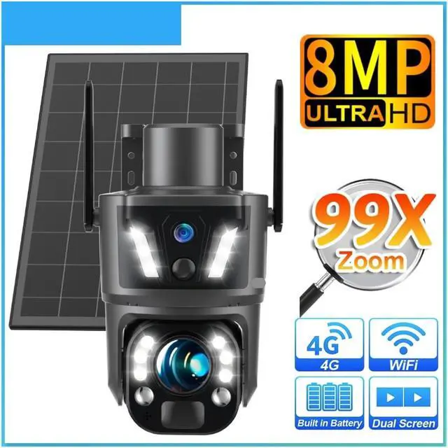 Alt view image 3 of 7 - LS Vision 99X Zoom WiFi Solar Camera 4G SIM 8MP Dual Screen PTZ Outdoor Surveillance Camera PIR Ai Detection Auto Zoom Tracking