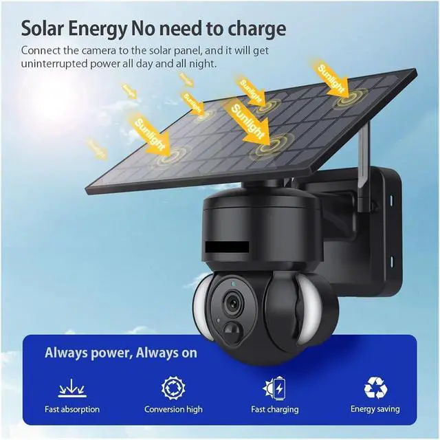 Alt view image 2 of 6 - Solar PTZ IP Camera Outdoor Solar Panel Surveillance Security Camera Home Camera