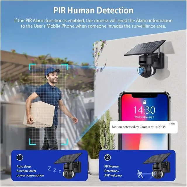 Alt view image 5 of 6 - Solar PTZ IP Camera Outdoor Solar Panel Surveillance Security Camera Home Camera