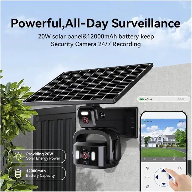Alt view image 2 of 6 - 4K 8MP Dual Lens Solar Security Camera, Wireless WiFi Outdoor Cam with Built-in Battery & Solar Panel for 24H Surveillance
