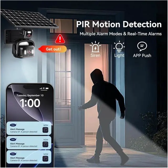 Alt view image 4 of 6 - 4K 8MP Dual Lens Solar Security Camera, Wireless WiFi Outdoor Cam with Built-in Battery & Solar Panel for 24H Surveillance