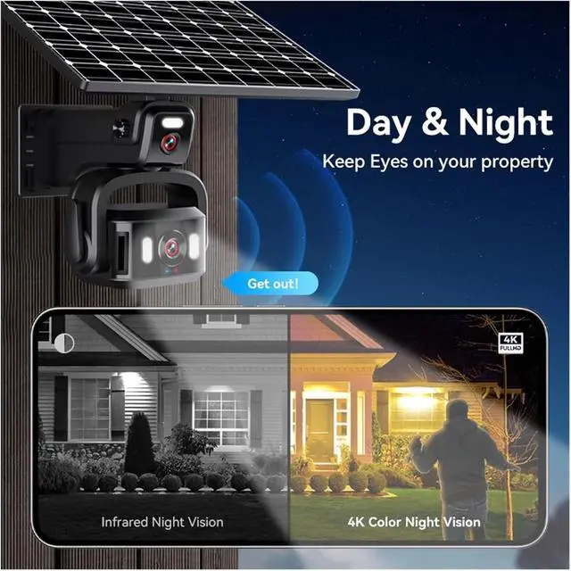 Alt view image 3 of 6 - 4K 8MP Dual Lens Solar Security Camera, Wireless WiFi Outdoor Cam with Built-in Battery & Solar Panel for 24H Surveillance