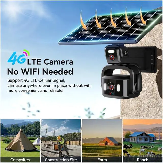 Alt view image 5 of 6 - 4K 8MP Dual Lens Solar Security Camera, Wireless WiFi Outdoor Cam with Built-in Battery & Solar Panel for 24H Surveillance