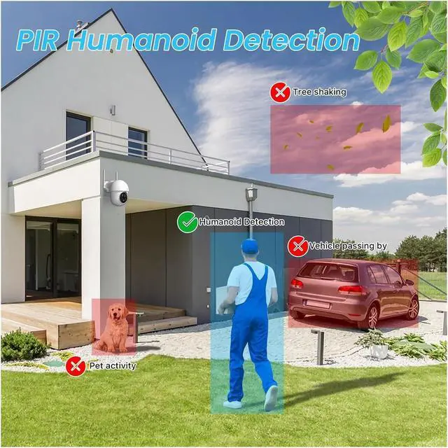 Alt view image 3 of 6 - 2K Solar Security Camera Spotlight 360° Outdoor IP66 Waterproof PIR Detection Rechargeable Battery Two Way