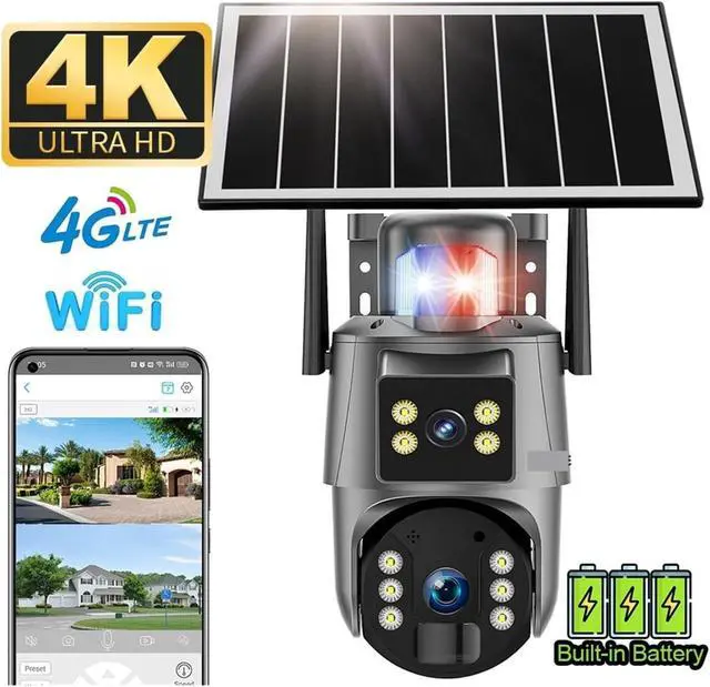 Alt view image 3 of 7 - 4K 8MP Dual Screen Solar Security Camera, 4G WiFi Outdoor CCTV Cam with PIR Detection, Light Alarm & Auto Tracking