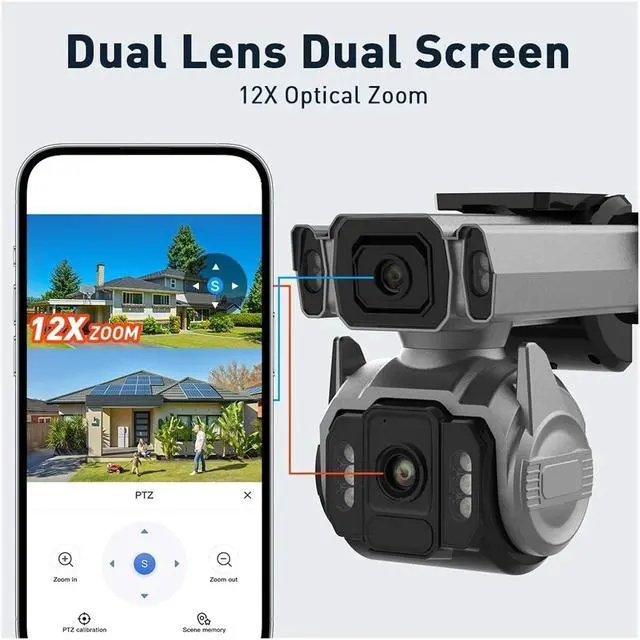 Alt view image 4 of 7 - 10MP Dual Screen Solar Security Camera, 4G Outdoor AOV Cam with 12X Zoom, 24/7 Recording, Human Auto Tracking & Auto Zoom