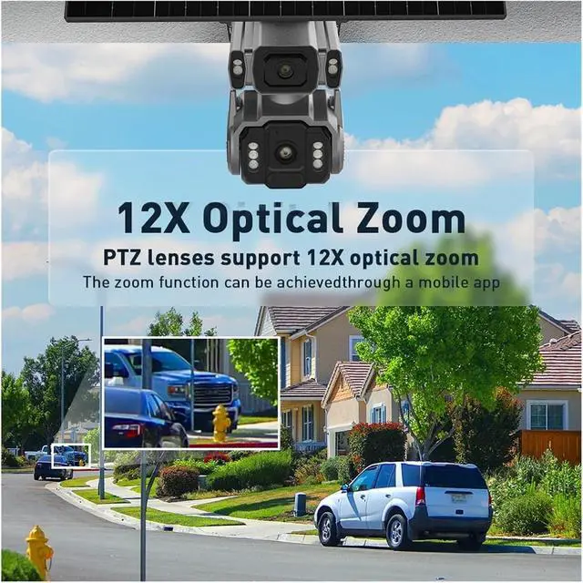 Alt view image 5 of 7 - 10MP Dual Screen Solar Security Camera, 4G Outdoor AOV Cam with 12X Zoom, 24/7 Recording, Human Auto Tracking & Auto Zoom