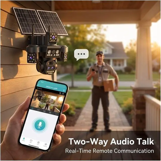 Alt view image 6 of 7 - 20MP 4-Lens AOV Solar Security Camera, 4G Outdoor Cam with 16000mAh Battery, AI Human Detection, Light Alarm & Two-Way Intercom