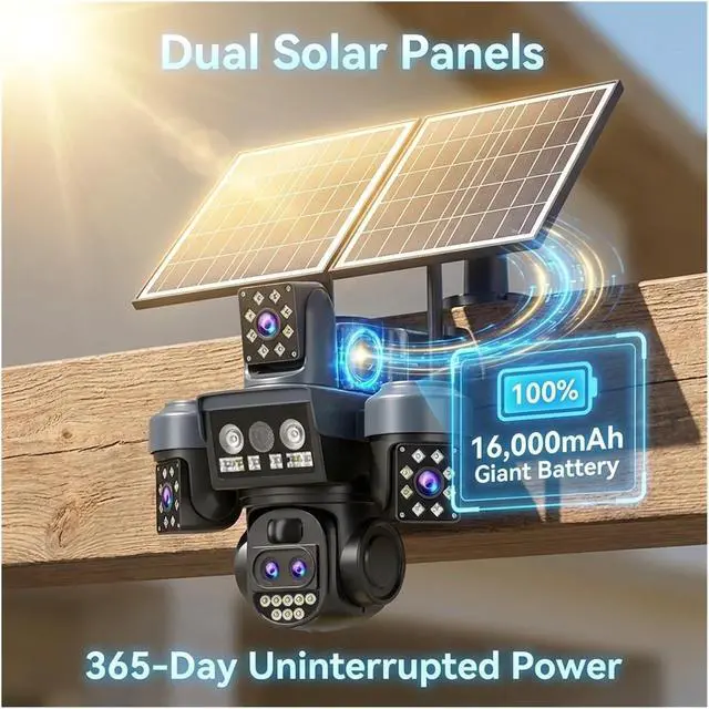 Alt view image 5 of 7 - 20MP 4-Lens AOV Solar Security Camera, 4G Outdoor Cam with 16000mAh Battery, AI Human Detection, Light Alarm & Two-Way Intercom