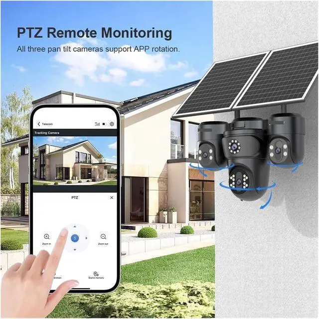 Alt view image 7 of 7 - 4-Lens AOV Solar Security Camera, 4G SIM Outdoor CCTV with 12X Optical Zoom, Auto Zoom Tracking & 24/7 Continuous Recording