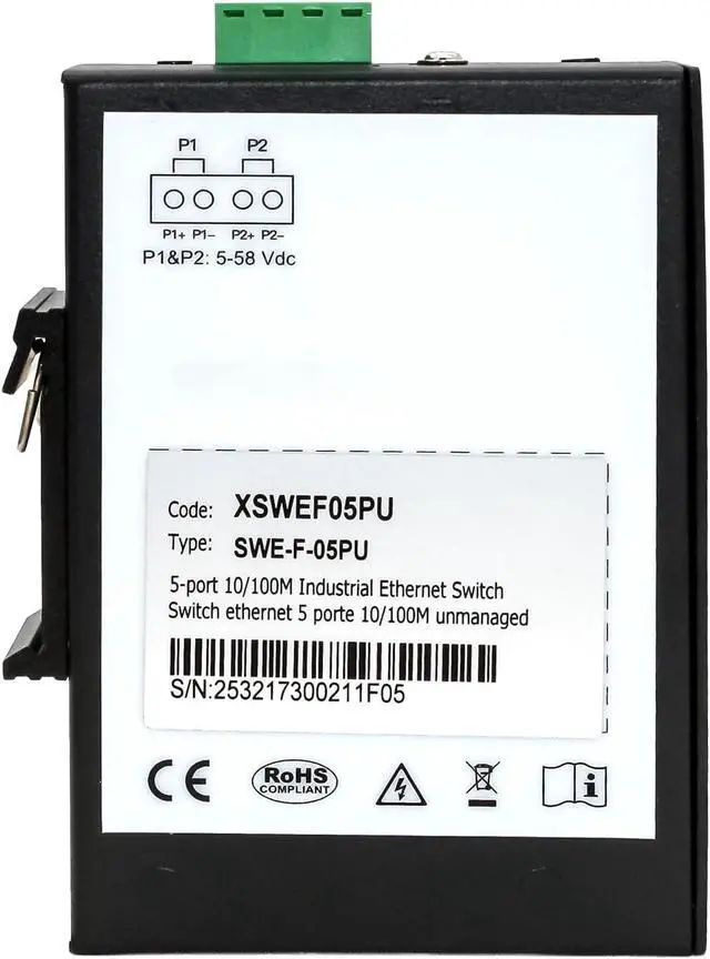 Alt view image 6 of 6 - 5-Port Industrial Ethernet Switch, 10/100 Mbps Unmanaged DIN Rail Switch