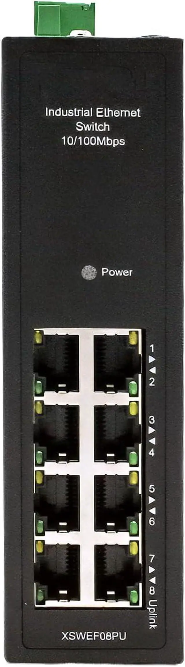 Alt view image 4 of 6 - 8-Port Industrial Ethernet Switch, 10/100 Mbps Unmanaged DIN Rail Switch