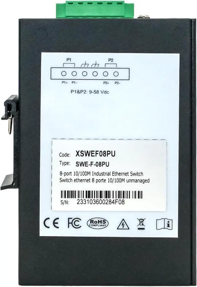 Alt view image 6 of 6 - 8-Port Industrial Ethernet Switch, 10/100 Mbps Unmanaged DIN Rail Switch