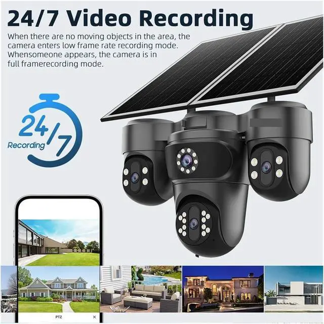 Alt view image 6 of 7 - 20MP 12X Optical Zoom 4-Screen Solar Security Camera, 4G SIM Outdoor AOV PTZ Cam with Auto Tracking & 24/7 Continuous Recording