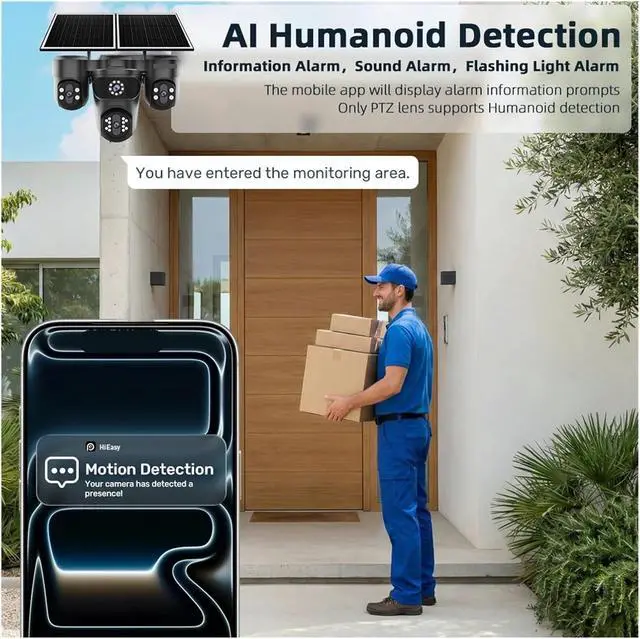 Alt view image 7 of 7 - 20MP 12X Optical Zoom 4-Screen Solar Security Camera, 4G SIM Outdoor AOV PTZ Cam with Auto Tracking & 24/7 Continuous Recording