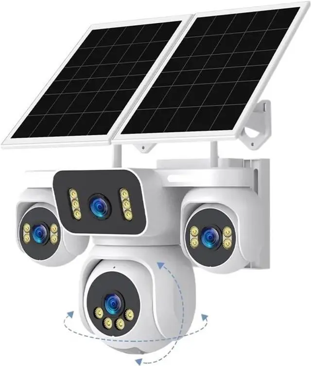 Main image of Four Lens Four Screen Solar PTZ Security Camera, 4G SIM Outdoor Surveillance Cam with AOV 24/7 Continuous Recording & Remote Live View
