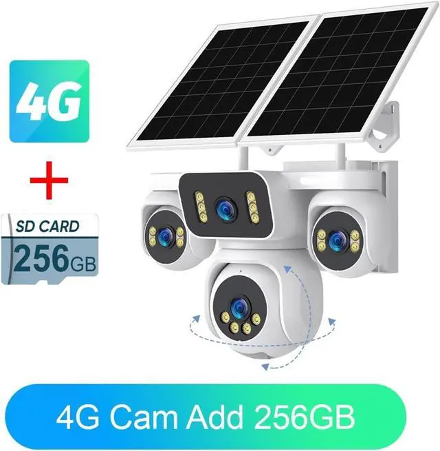 Alt view image 2 of 7 - Four Lens Four Screen Solar PTZ Security Camera, 4G SIM Outdoor Surveillance Cam with AOV 24/7 Continuous Recording & Remote Live View