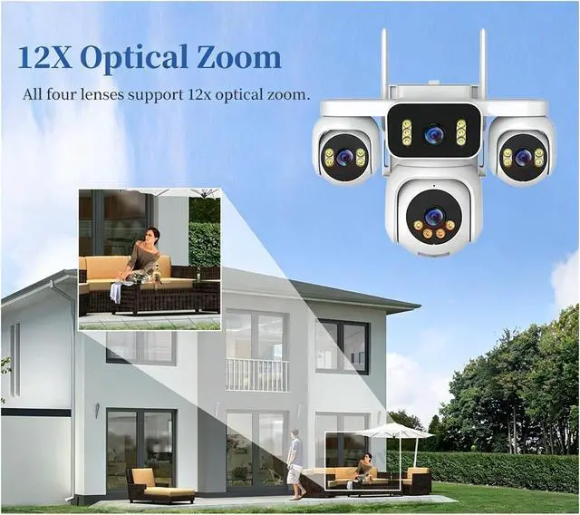Alt view image 4 of 7 - Four Lens Four Screen Solar PTZ Security Camera, 4G SIM Outdoor Surveillance Cam with AOV 24/7 Continuous Recording & Remote Live View