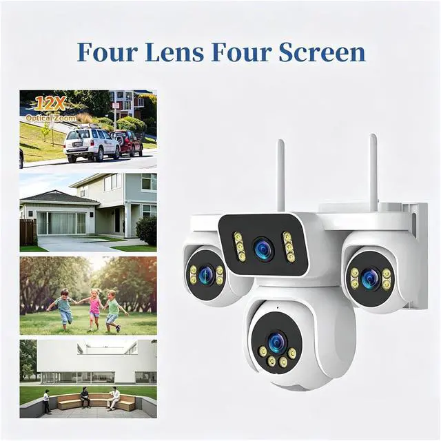 Alt view image 5 of 7 - Four Lens Four Screen Solar PTZ Security Camera, 4G SIM Outdoor Surveillance Cam with AOV 24/7 Continuous Recording & Remote Live View