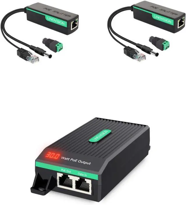 Main image of Gigabit 30W PoE+ Injector with LED Screen to Indicate Power Output and 12V PoE Splitter