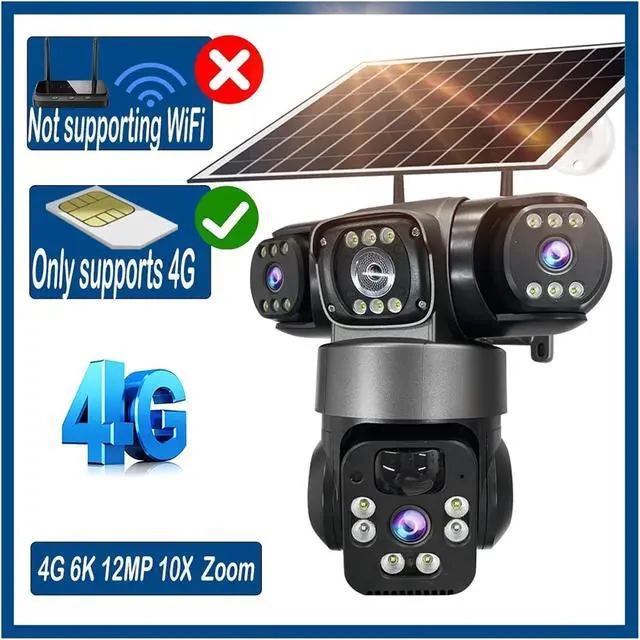 Alt view image 2 of 7 - 6K 12MP 3 Lens 3 Screen Solar PTZ Security Camera, 4G SIM Outdoor CCTV Cam with Human Detection & Auto Tracking