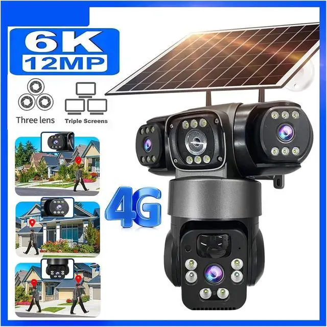 Alt view image 3 of 7 - 6K 12MP 3 Lens 3 Screen Solar PTZ Security Camera, 4G SIM Outdoor CCTV Cam with Human Detection & Auto Tracking