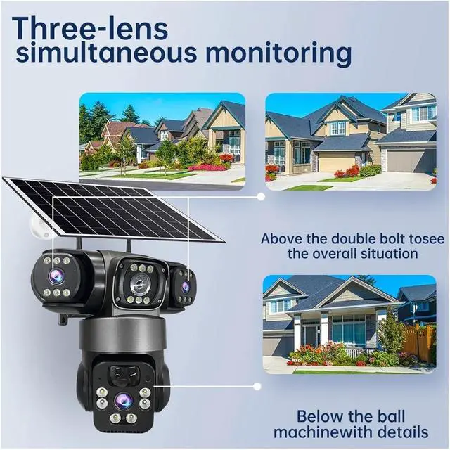 Alt view image 4 of 7 - 6K 12MP 3 Lens 3 Screen Solar PTZ Security Camera, 4G SIM Outdoor CCTV Cam with Human Detection & Auto Tracking