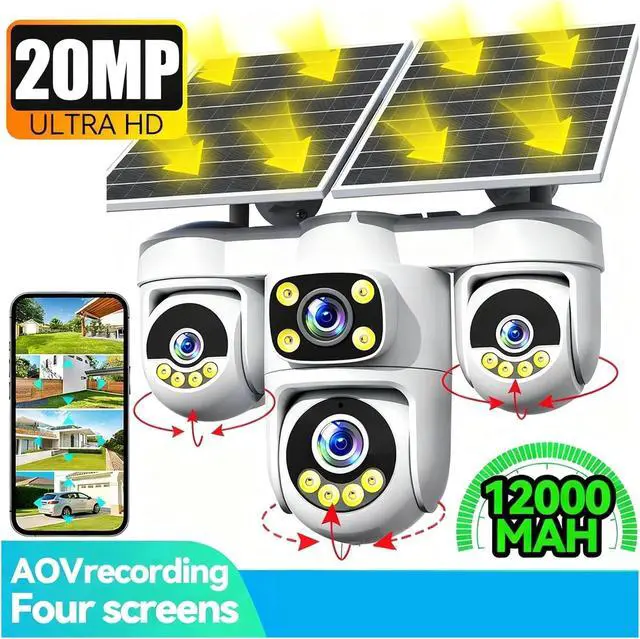 Alt view image 2 of 6 - 20MP Solar Security Camera, No Wiring Required, 360° Auto Tracking, Full Color Night Vision, 2-Way Audio, IP66 Waterproof