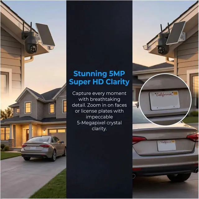 Alt view image 3 of 6 - 1920P Wireless Solar Security Camera, Outdoor WiFi Home Cam with Human Detection, Siren Alarm, Color Night Vision & Two-Way Audio