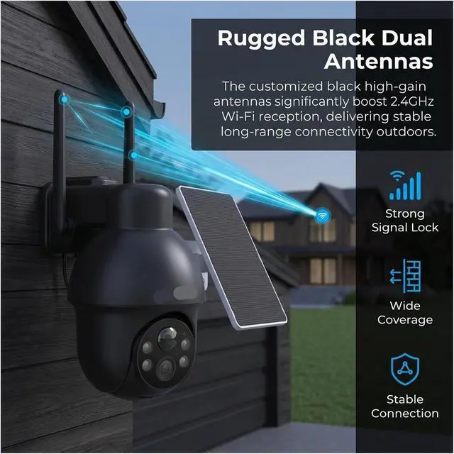 Alt view image 4 of 6 - 1920P Wireless Solar Security Camera, Outdoor WiFi Home Cam with Human Detection, Siren Alarm, Color Night Vision & Two-Way Audio
